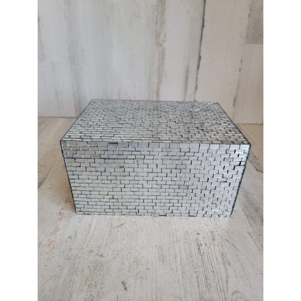 Vintage glass tile mirror trinket box unique home decor disco reflective